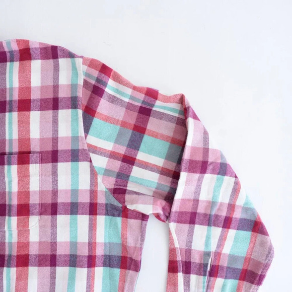 Lands' End Purple Teal Checker Pattern Button Down Traditional Fit Cotton Shirt - Picture 13 of 13